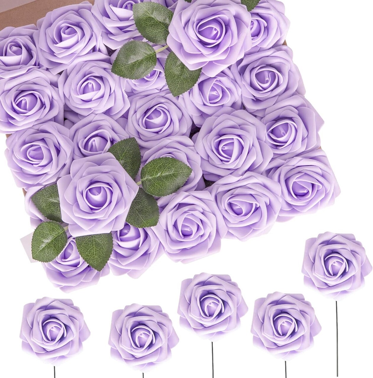 Dried Artificial Flowers, 50pcs Lavender Fake Rose Flowers with Stem for DIY Wedding Bouquets Centerpieces Arrangements Party Baby Shower Home Decorations